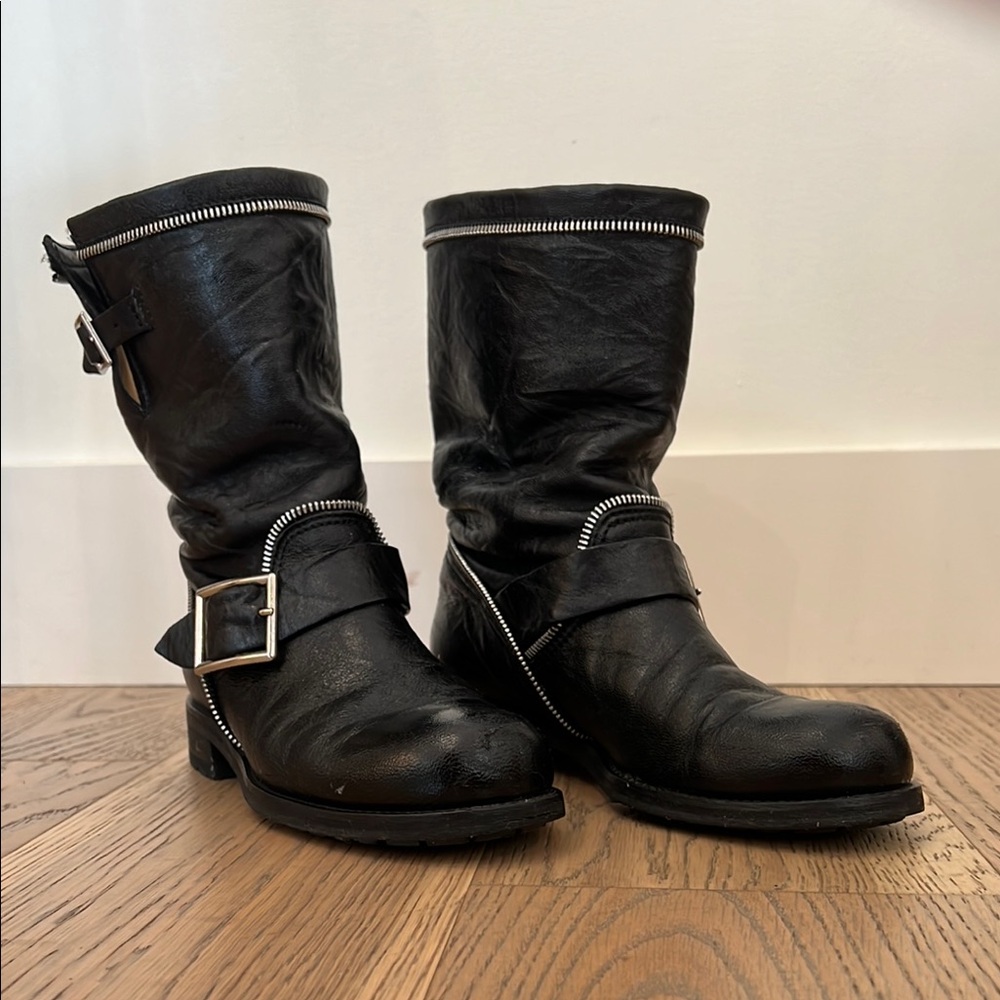 Jimmy Choo Black Leather Biker Boots